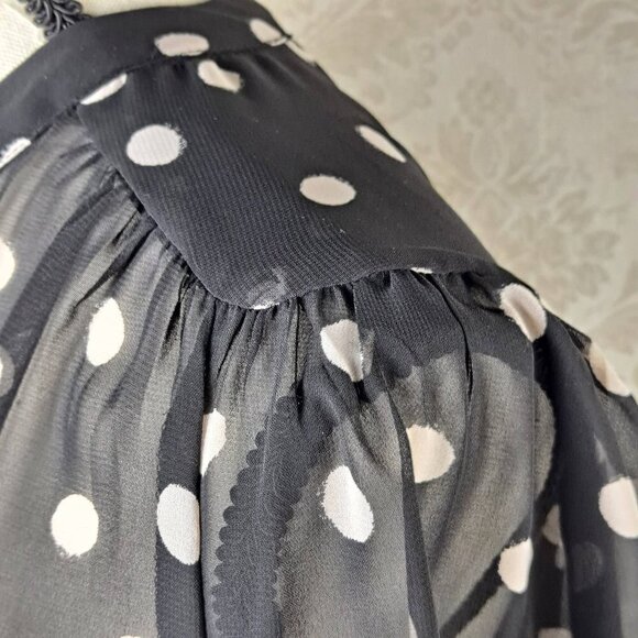 Lauren Conrad Size Medium Black with White Polka Dots Button Down Tunic Sheer - Picture 6 of 16